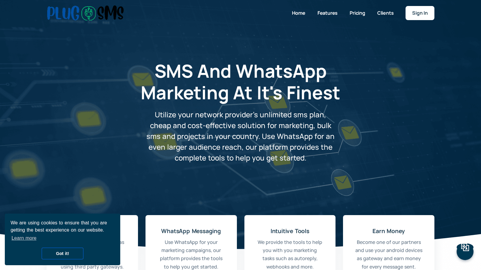 PlugSMS marketing site