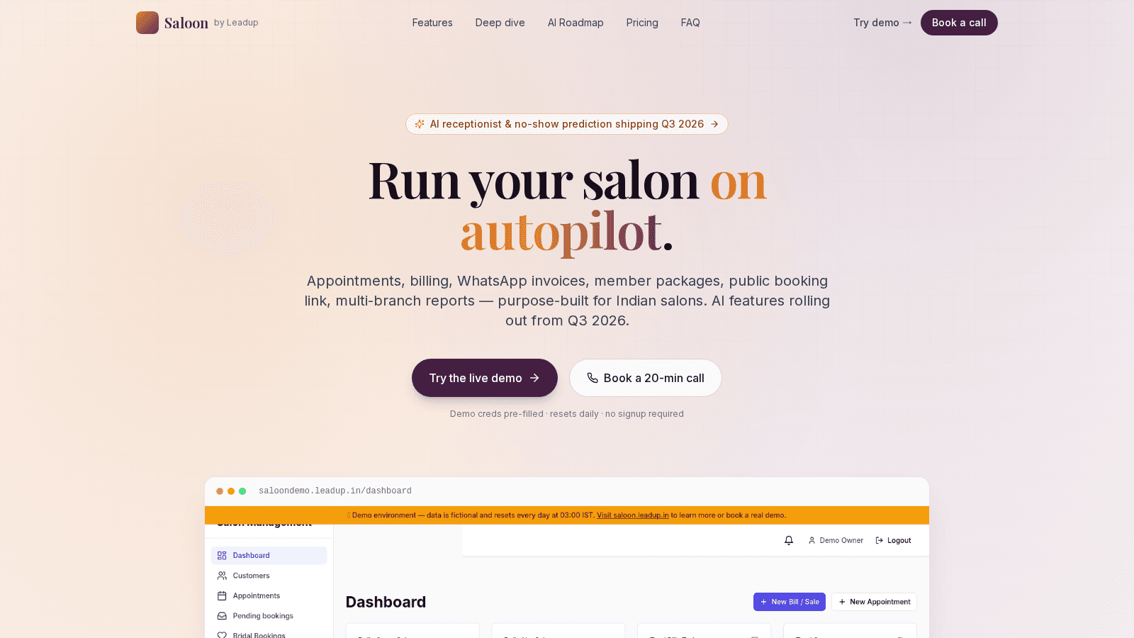 Saloon by LeadUp marketing site